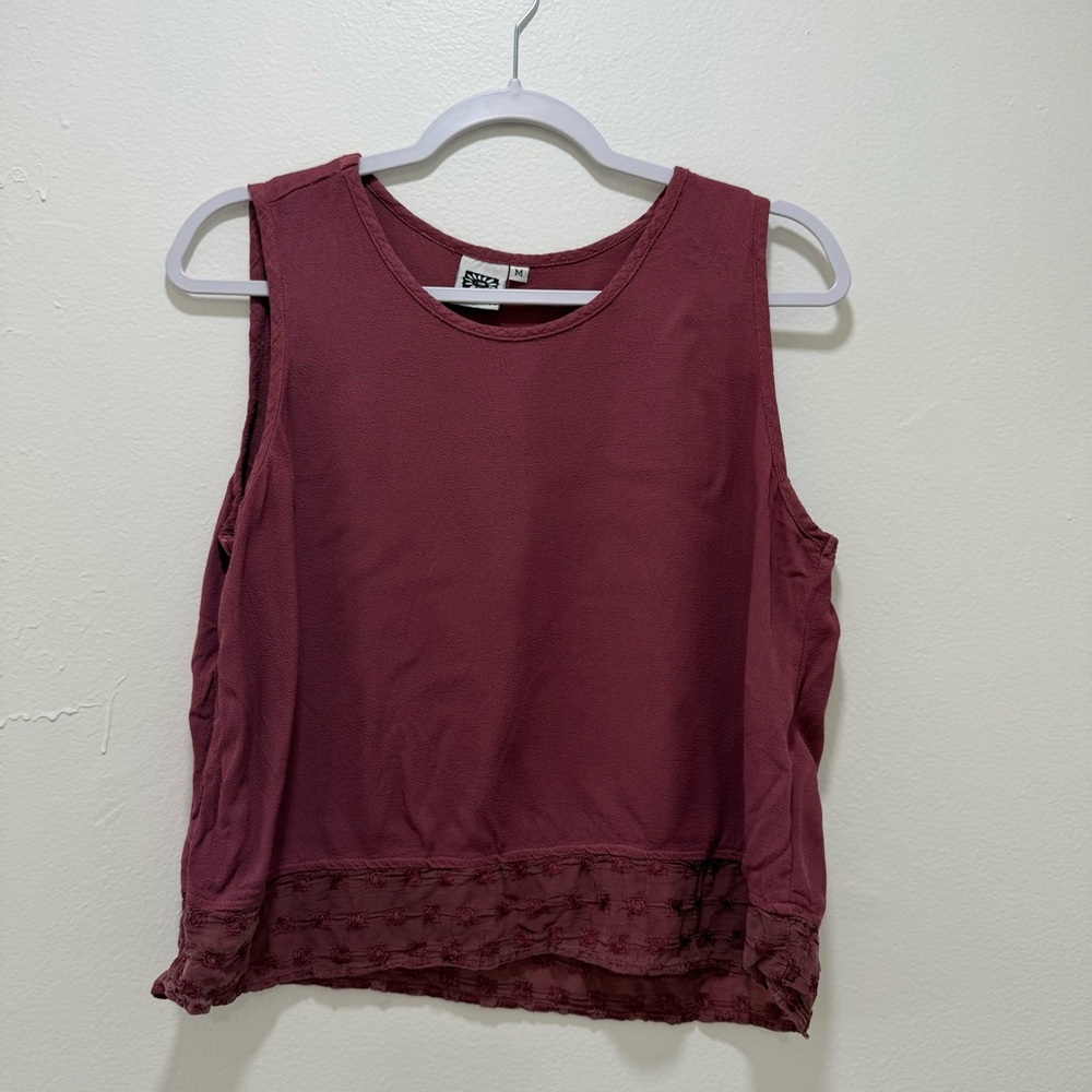 Johnny Was Collection Tank Top Burgundy Size M Vtg Boho Hippie Festival Romantic